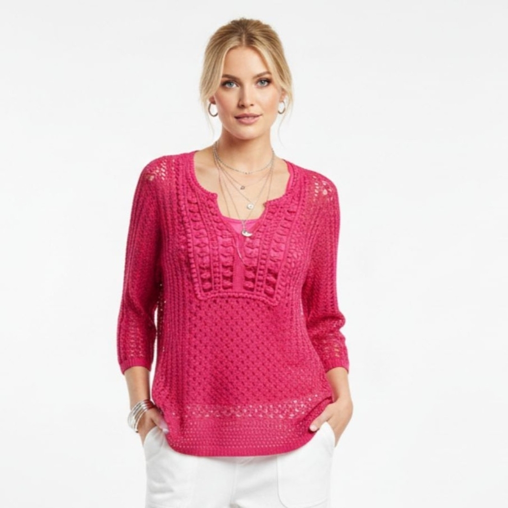 Chico's Vibrant Pink Crochet Top